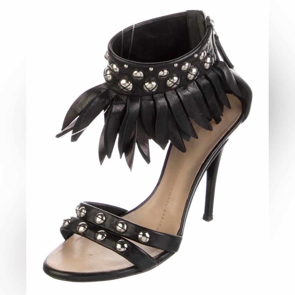 SOLD!!! Giuseppe Zanotti Black Studded Fringe Heel Sz 36.5